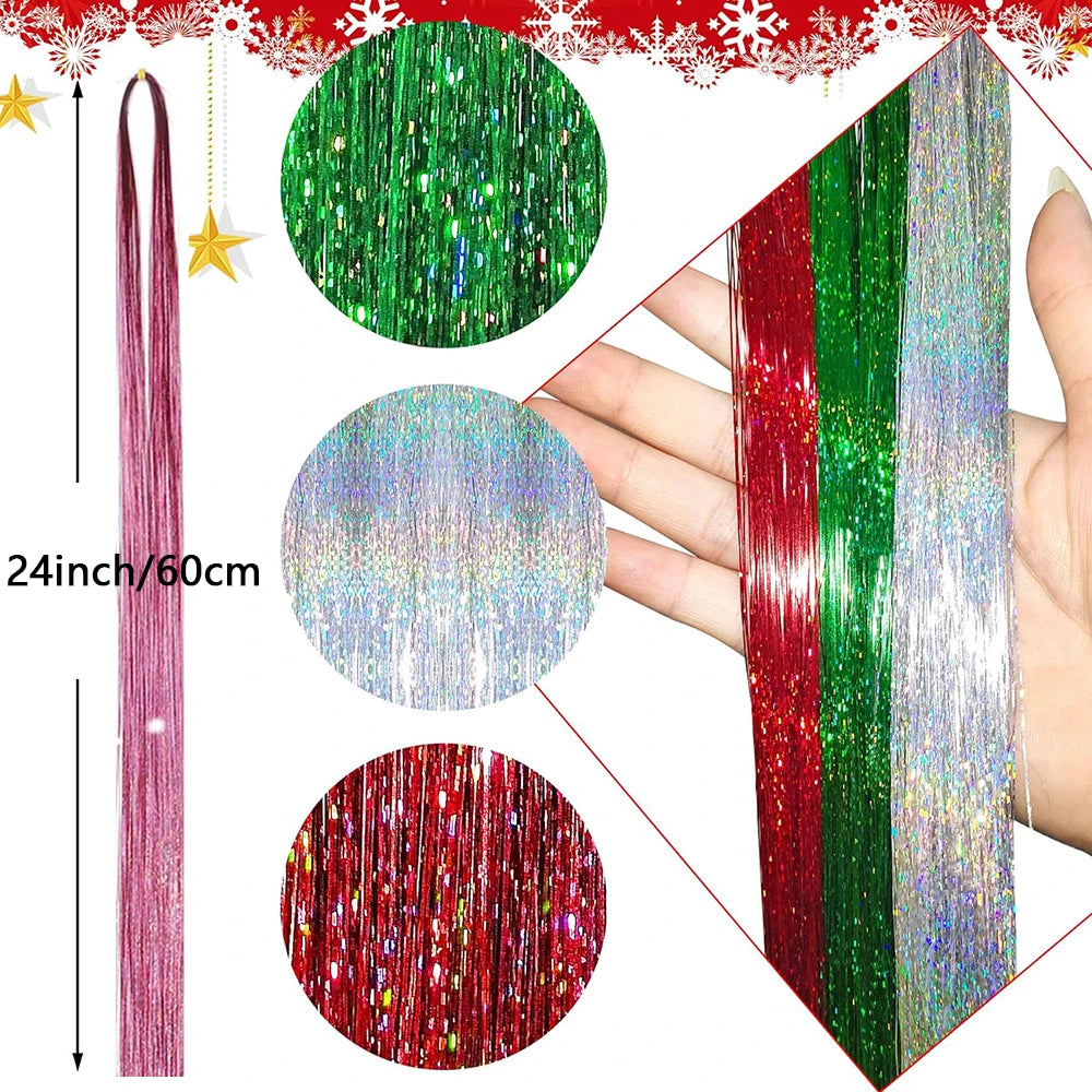 24-inch gold tinsel hair extensions kit with six strands, shiny and festive, by Corporación Turística.