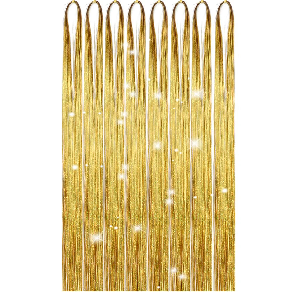 24-inch gold tinsel hair extensions by Corporación Turística, set of 6, shiny, festive, and textured for vibrant hairstyle accents.