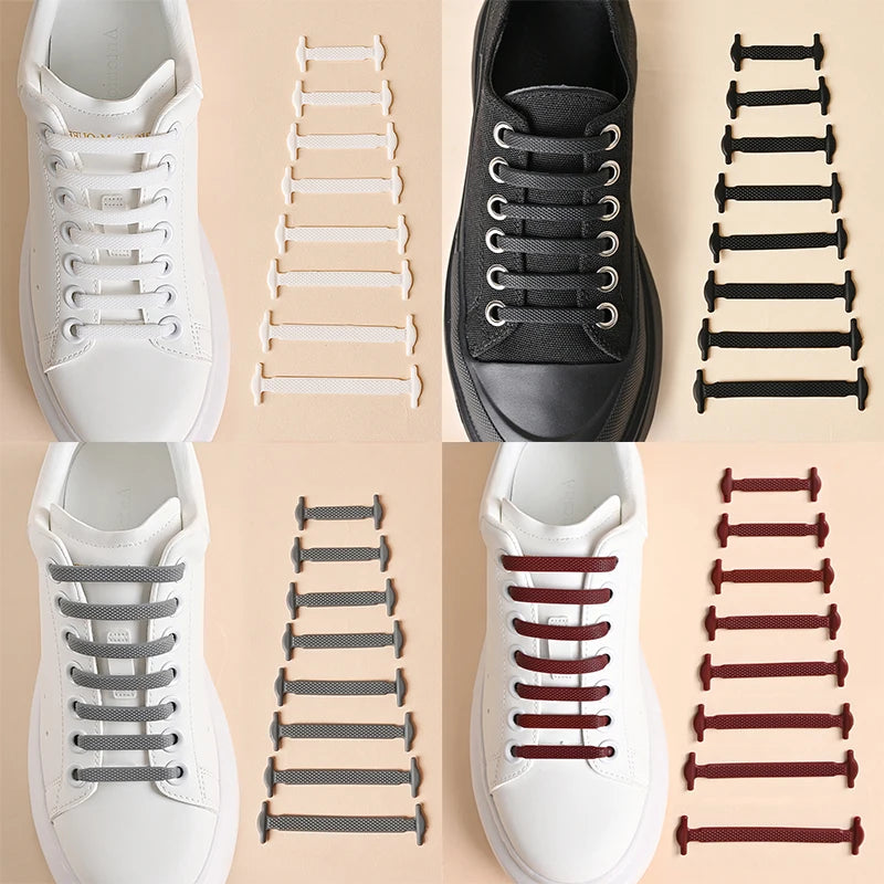 Black COSYLEE silicone shoelaces, 7 cm elastics, 16 pairs, stretchable and no-tie, for easy and secure footwear fastening.