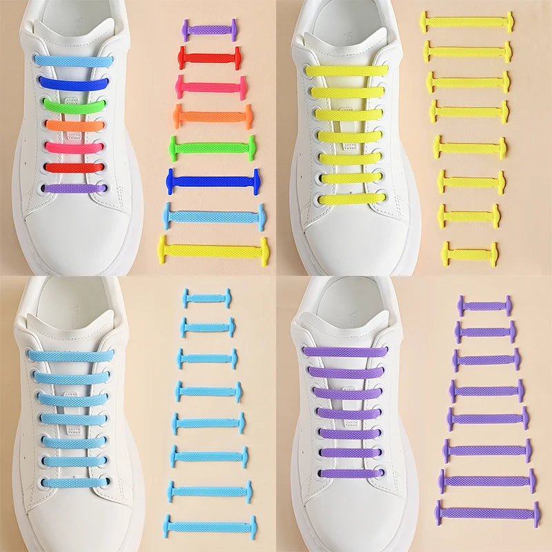 Black silicone shoelaces from COSYLEE, 7 cm elastic cordones for sneakers, 16 pairs of no-tie, easy-to-wear footwear accessories.