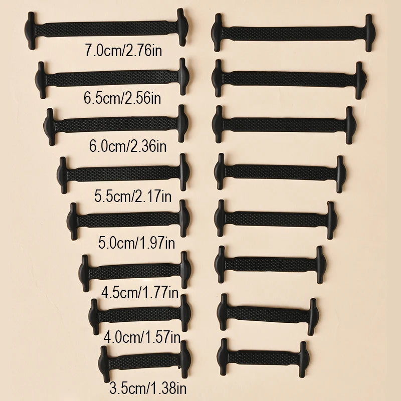 Black silicone shoelaces by COSYLEE, 16 pairs of elastic no-tie cordones, 7 cm long for comfortable, easy-to-wear footwear accessories.