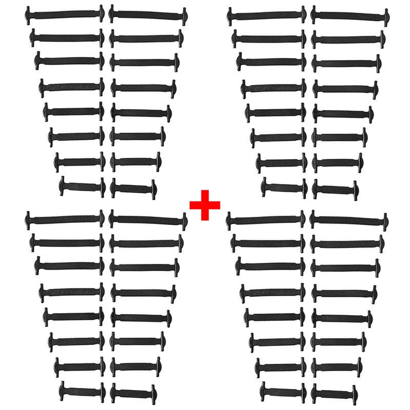 Black silicone shoelaces from COSYLEE, 7 cm elastic no-tie cords, 16 pairs, suitable for casual and athletic footwear.