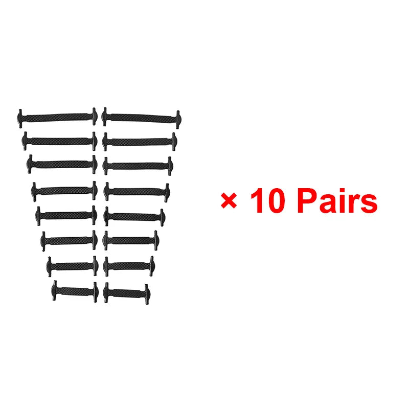 Black silicone shoelaces by COSYLEE, 7 cm elastic no-tie cordones, 16 pairs for easy, secure footwear adjustment.
