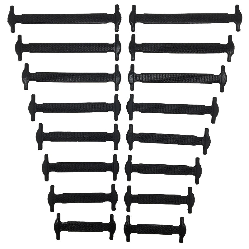 Black silicone shoelaces by COSYLEE, 7 cm elastic no-tie cords, 16 pairs, suitable for sneakers and casual footwear.