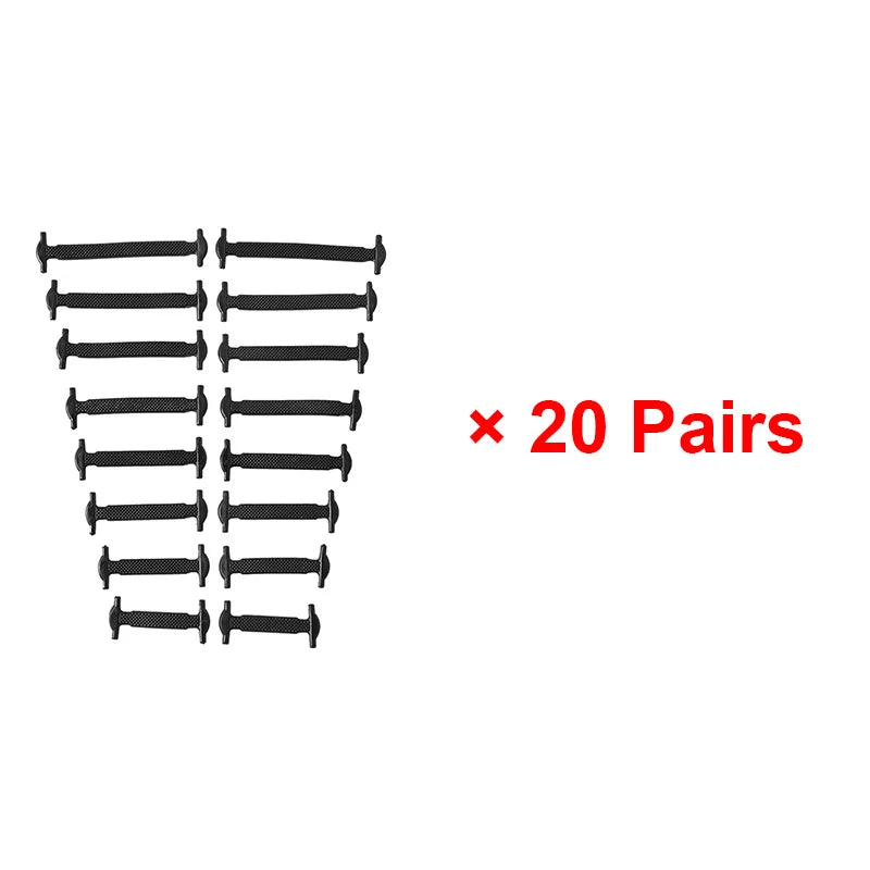 Black silicone shoelaces by COSYLEE, 16 pairs of elastic no-tie cords, 7 cm length, for easy, secure shoe fastening.