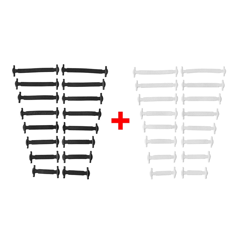 Black silicone shoelaces by COSYLEE, 16 pairs of elastic no-tie laces for sneakers, 7 cm length, casual footwear accessory.