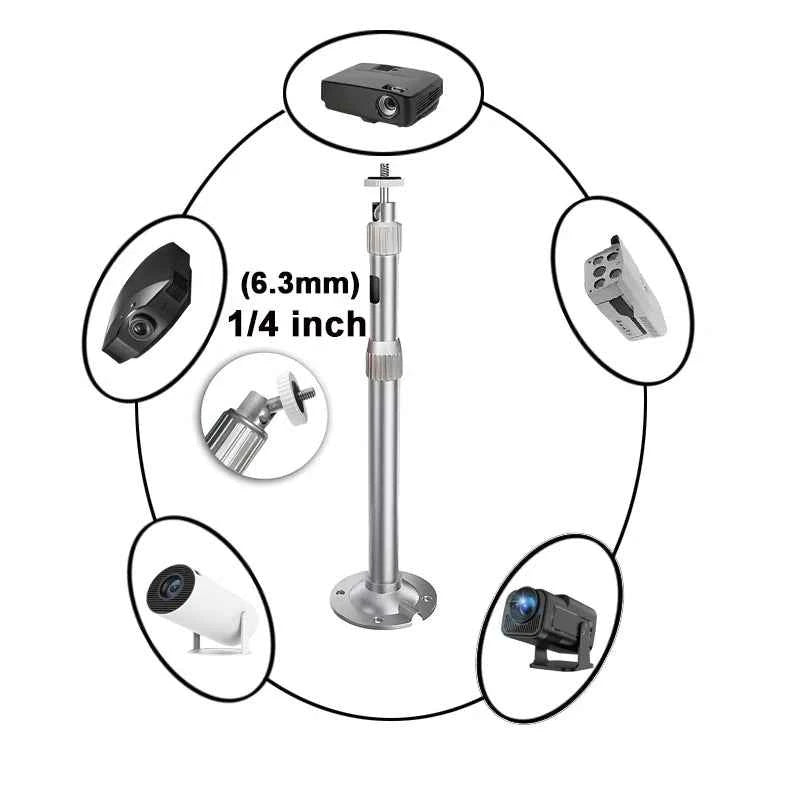 Metallic tripod for projector by DITONG, adjustable 20 to 60cm, universal 1/4" support, ideal for secure projection setup.