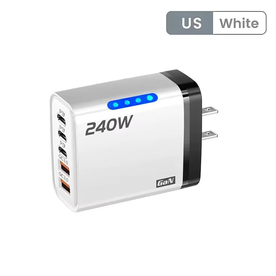 DIXSG GaN 240W 5-in-1 fast wall charger with USB C PD 3.1, yellow, compact electronic accessory for rapid device charging.