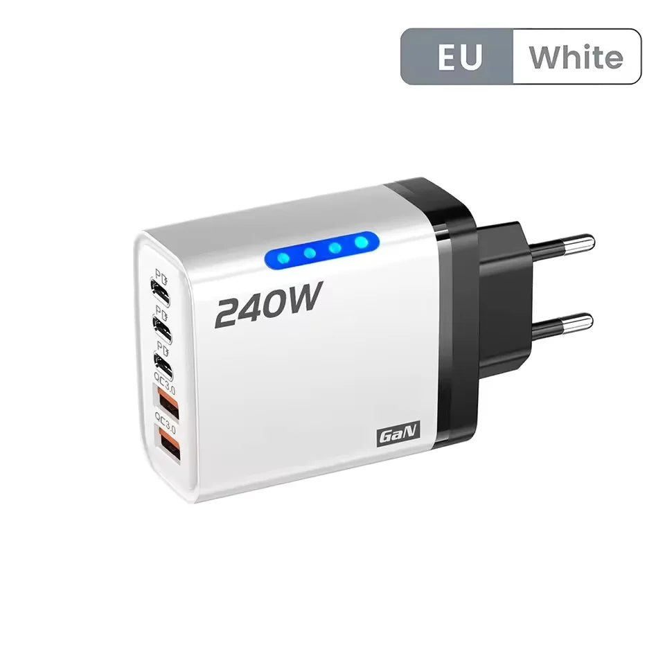 DIXSG 240W GaN 5-in-1 fast wall charger with USB-C PD 3.1, yellow, versatile electronic charging accessory.