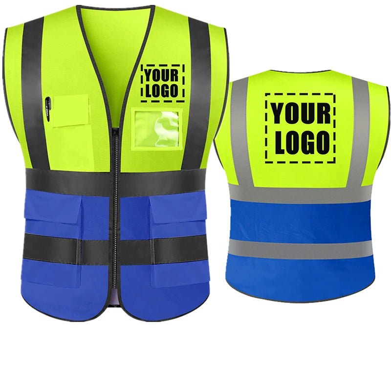 Personalized DOBYYUNZHEN high visibility safety vest with red color and adjustable fit, designed for work safety and visibility.