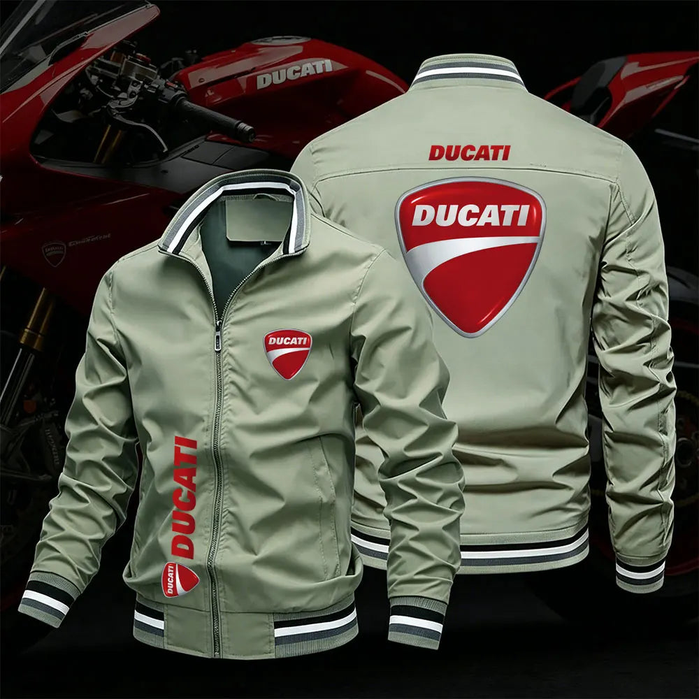 Ducati men's summer lightweight motorcycle jacket with sun protection, sporty design, and protective features in black and gray.