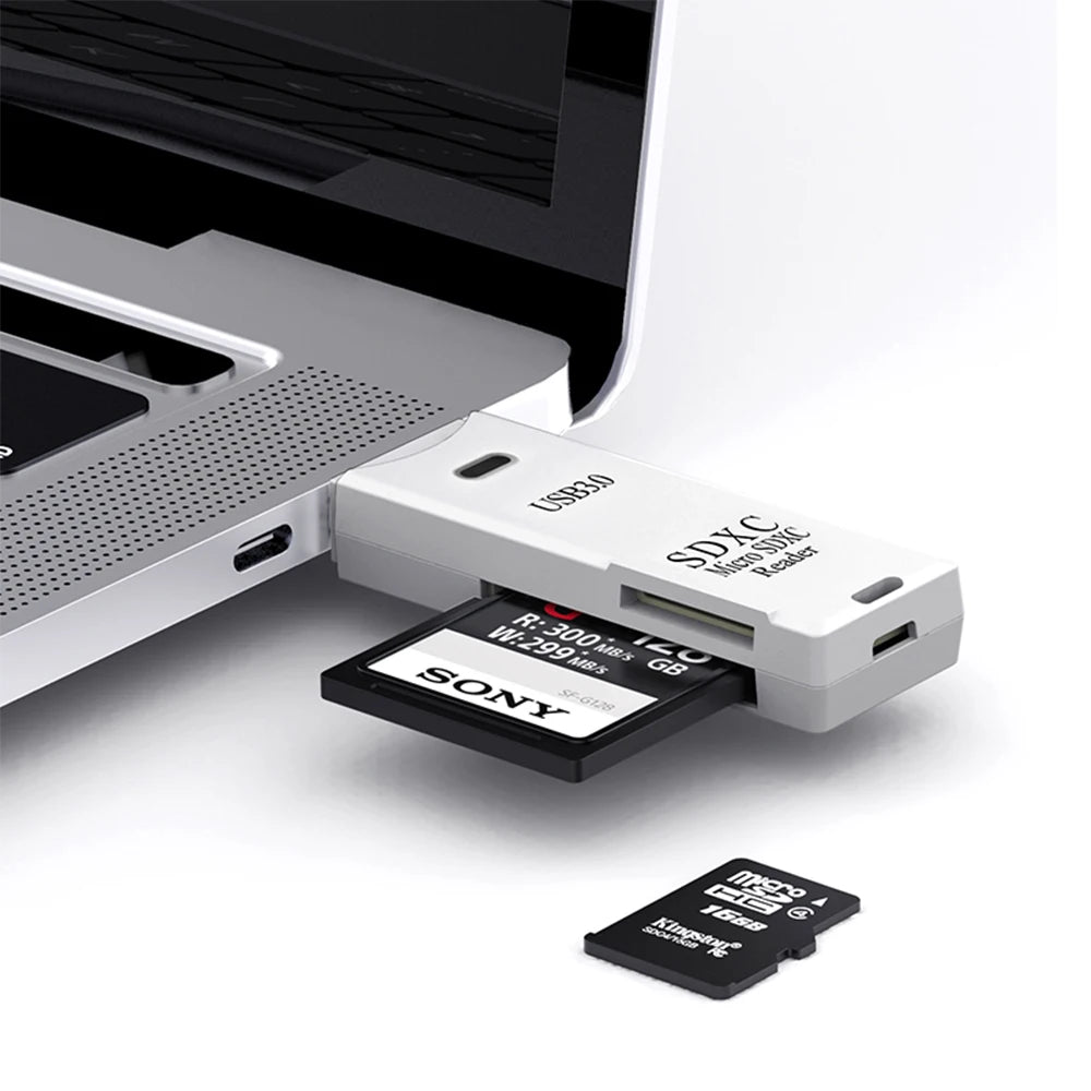 Elough USB 3.0 2-in-1 card reader for Micro SD and TF cards, white electronic accessory with high-speed data transfer.