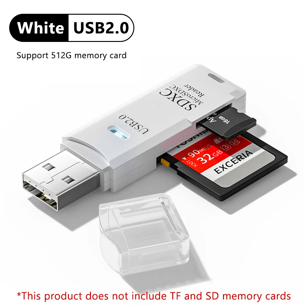 Elough USB 3.0 card reader 2-in-1 Micro SD TF, white, high-speed electronic computer accessory for data transfer.