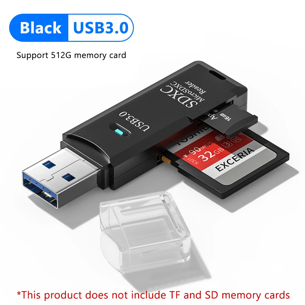 Elough USB 3.0 2-en-1 card reader for Micro SD and TF cards, white electronic accessory for high-speed data transfer.