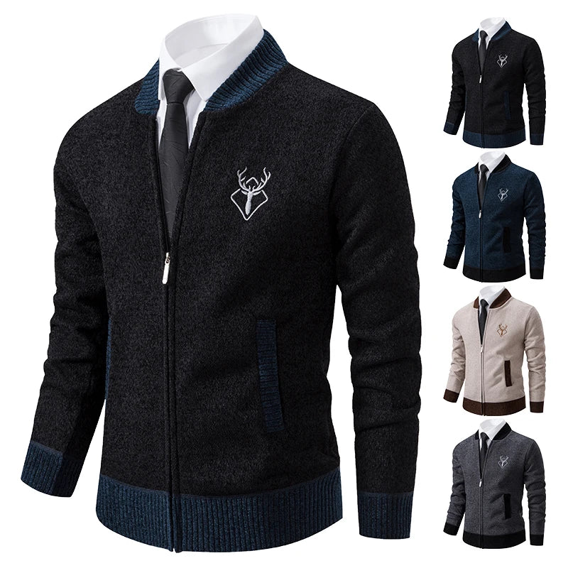 Dark grey ENWEIGE men's chenille cardigan, warm winter knit jacket with cozy texture, ideal for cold weather.