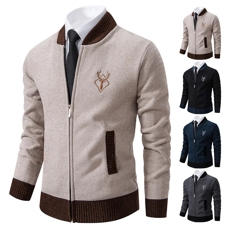 Dark grey ENWEIGE men's chenille cardigan, warm winter men's jacket with soft knit fabric, ideal for cold weather.