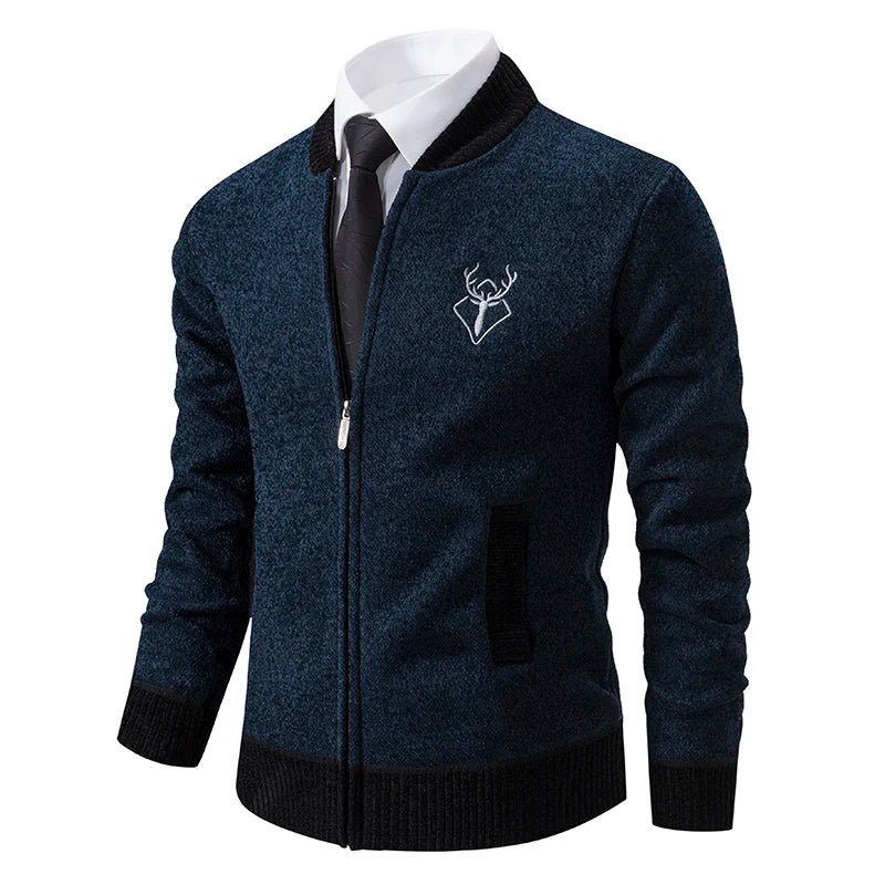 Dark grey ENWEIGE men's chenilla cardigan, warm winter men's jacket with cozy knit fabric, suitable for cold weather.