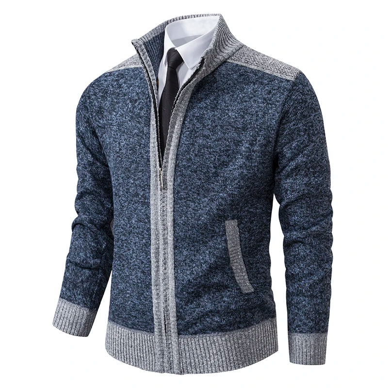 ENWEIGE men's coffee-colored thick cardigan sweater for autumn and winter, warm and cozy men's clothing in a natural setting.