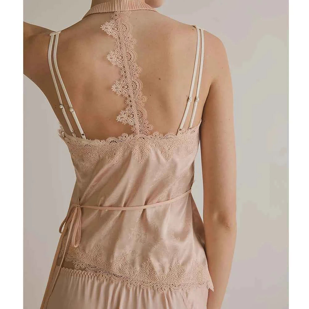 Elegant satin camisole with lace details by FYBITBO, sleeveless Y2K style top perfect for summer women's fashion.
