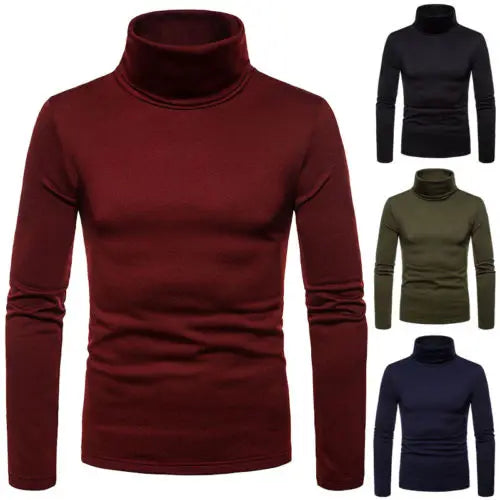 Blue men's Goocheer high-neck casual thermal sweater with long sleeves, slim fit, suitable for cold weather.