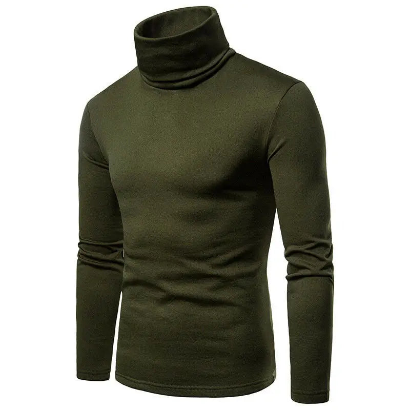 Blue men's Goocheer high-neck casual thermal sweater with long sleeves, fitted style, ideal for cold weather.