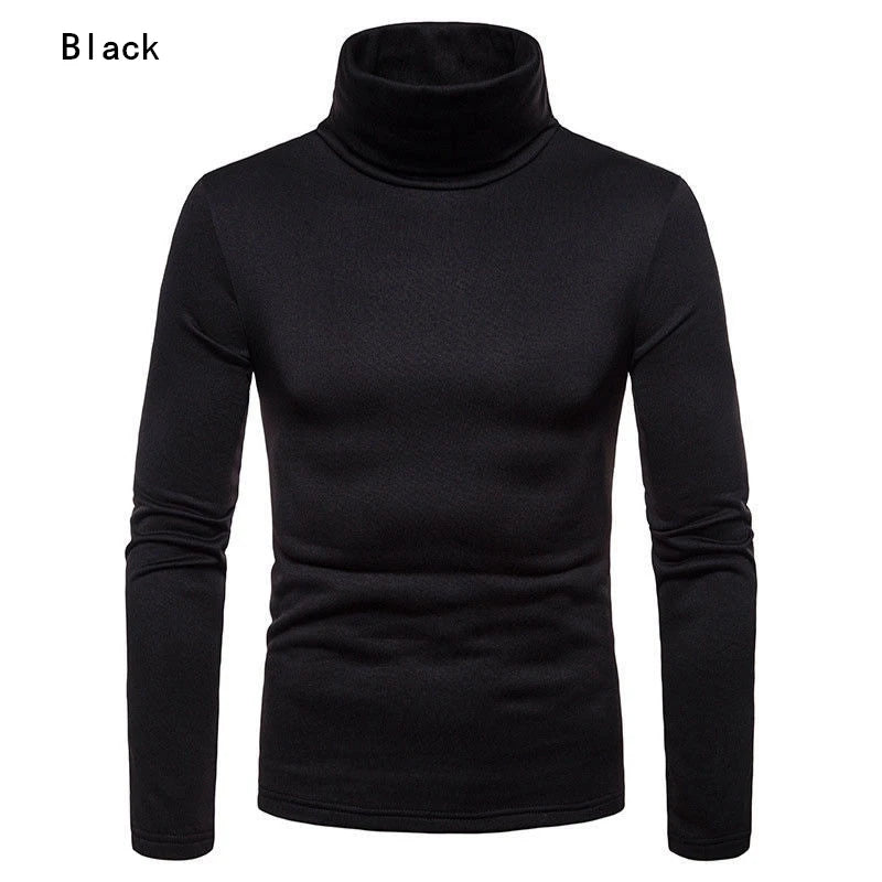 Blue men's Goocheer thermal turtleneck sweater with long sleeves, casual fit, and snug style for cold weather.
