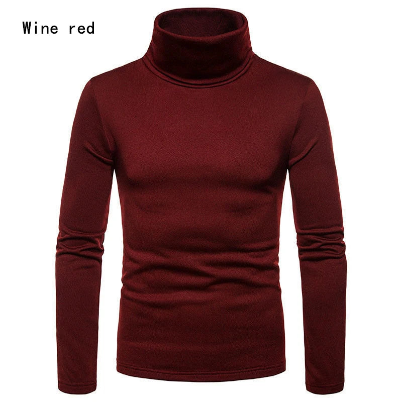 Blue men's Goocheer high-neck casual thermal sweater with long sleeves, slim fit, cozy knit, perfect for casual winter wear.