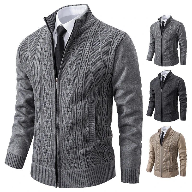 Beige GQXAON men's cashmere sweater coat, warm and informal, suitable for winter, casual cardigan style for men.
