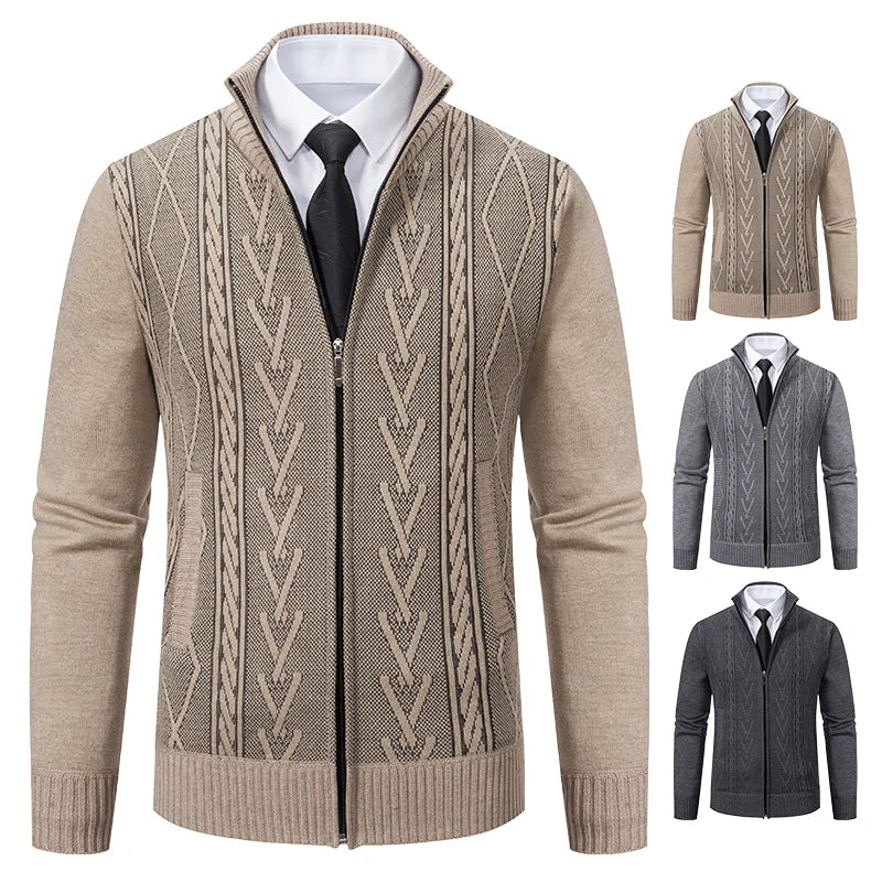 Beige GQXAON men's cashmere sweater coat, casual warm winter cardigan, soft and cozy for cold weather.