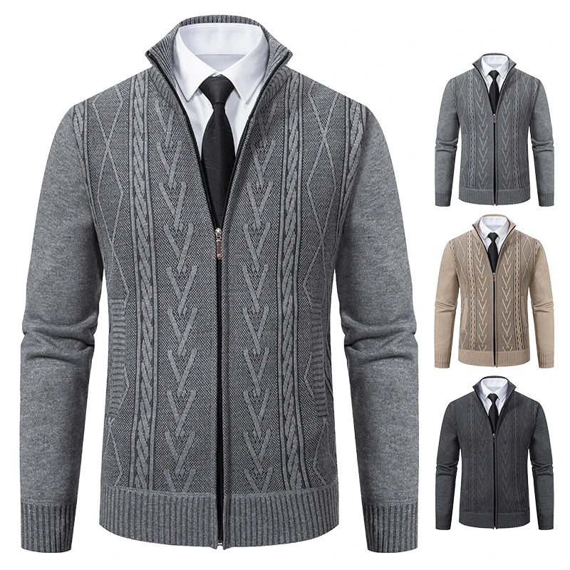 Beige men's cashmere sweater coat by GQXAON, warm and casual winter cardigan, stylish and soft for cold weather.
