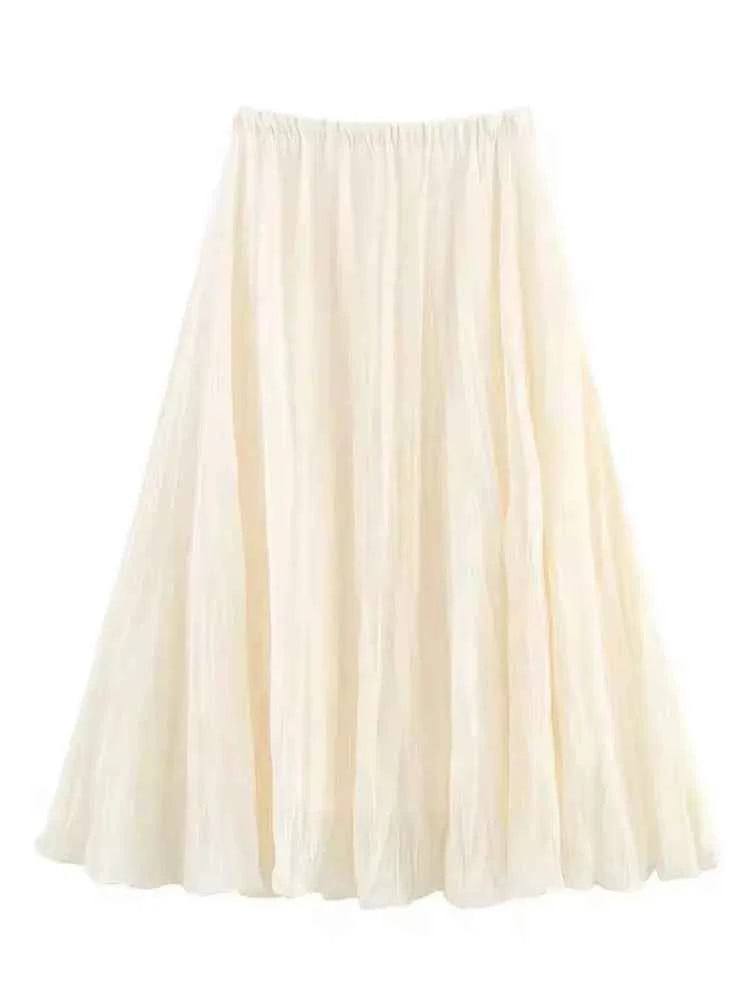 Multicolor long pleated skirt by HH, perfect for summer and beach casual wear, featuring flowing fabric and vibrant design.
