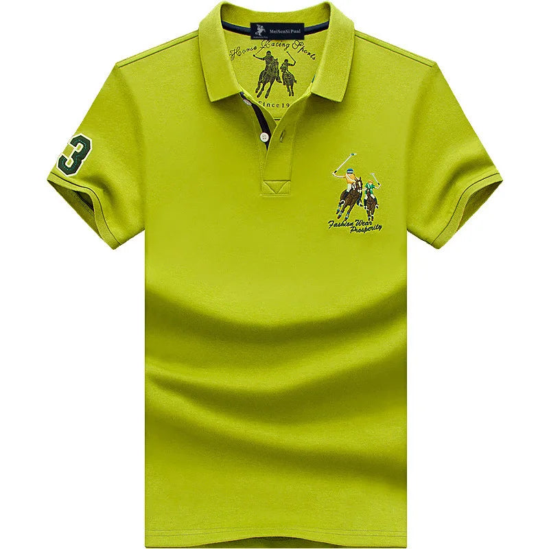 Light blue men's cotton polo shirt by JOYSWAMM, size XL, with embroidered details, casual summer style.