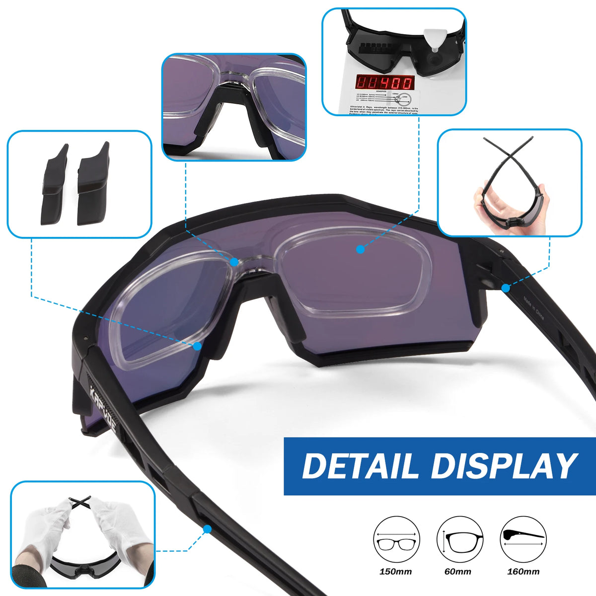 Kapvoe polarized cycling glasses with UV400 protection, suitable for MTB, designed for men and women, featuring sporty frame and lenses.