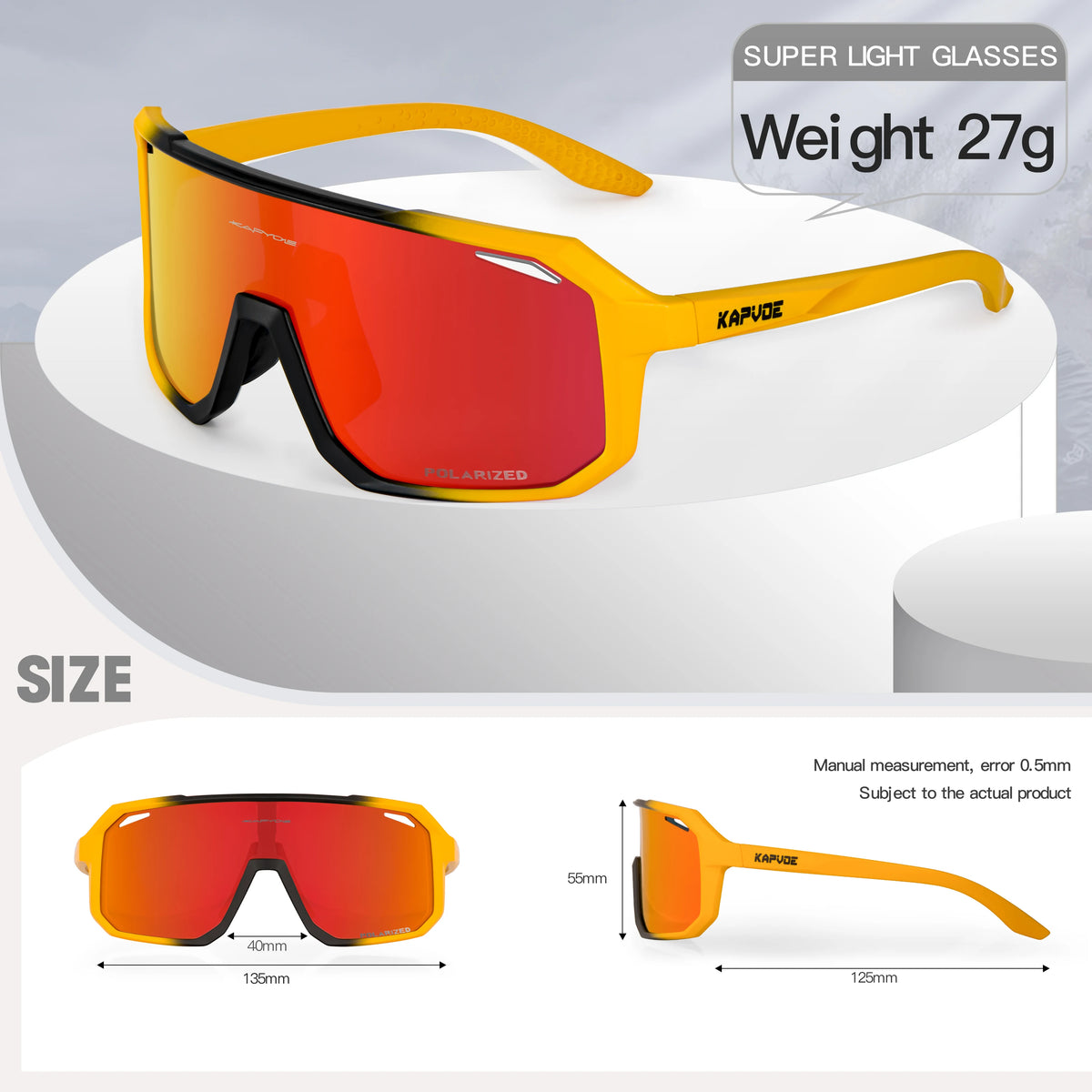 Kapvoe men's polarized cycling sunglasses with UV400 protection, MTB frame, and prescription lens compatibility for sports and outdoor riding.