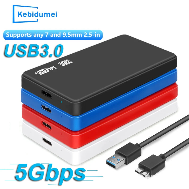 Kebidu USB 3.0 2.5" SATA SSD external hard drive enclosure, high-speed electronic storage case for SATA drives.