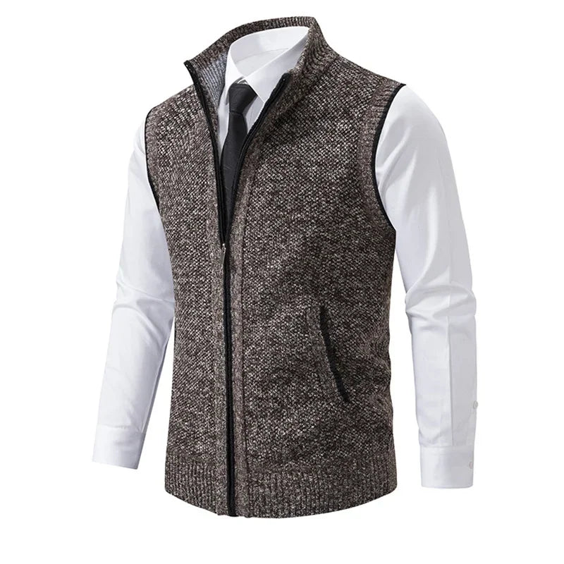 Wine-colored men's knit fleece vest with front zipper from King Billion, casual and warm for everyday wear.