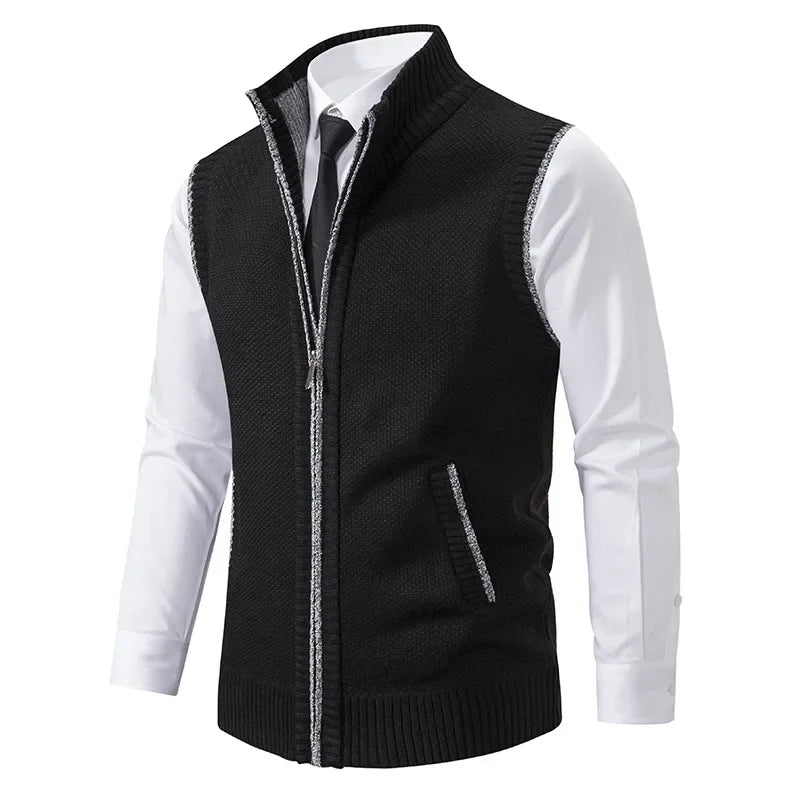 Wine-colored men's knit fleece vest with front zipper from King Billion, casual and warm, suitable for layering in cold weather.