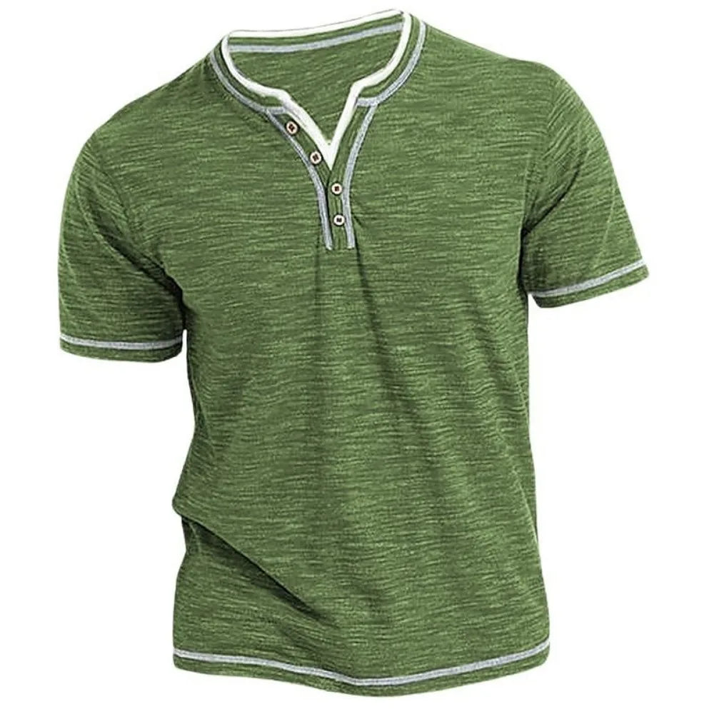 Black King Billion men's Henley V-neck t-shirt with short sleeves, fitted and stretchy, casual men's clothing.