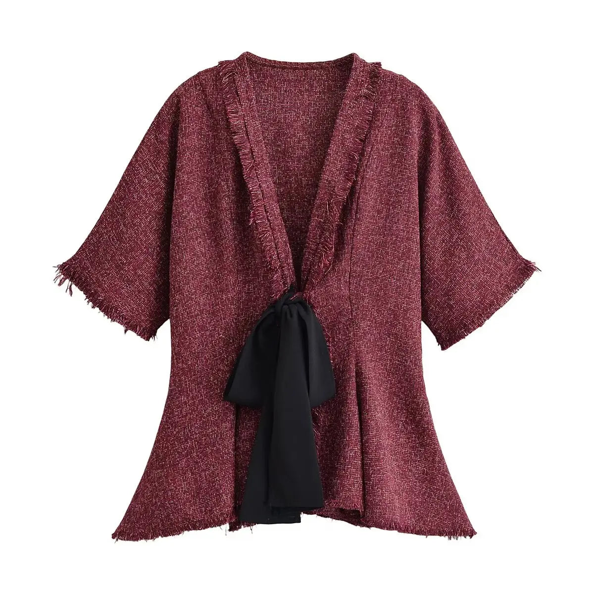KLKXMYT women's V-neck blouse with tie cords and ruffle details, perfect for chic summer style.
