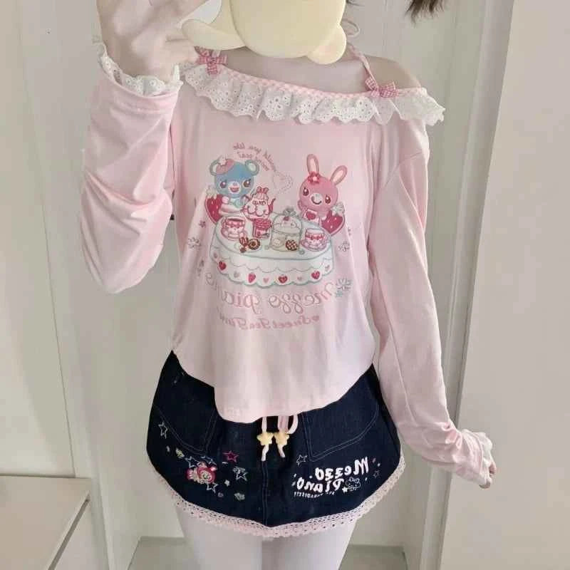 Kawaii Japanese Y2K aesthetic loose cotton-polyester T-shirt by Koedse Sert, featuring colorful, trendy Japanese-inspired design.