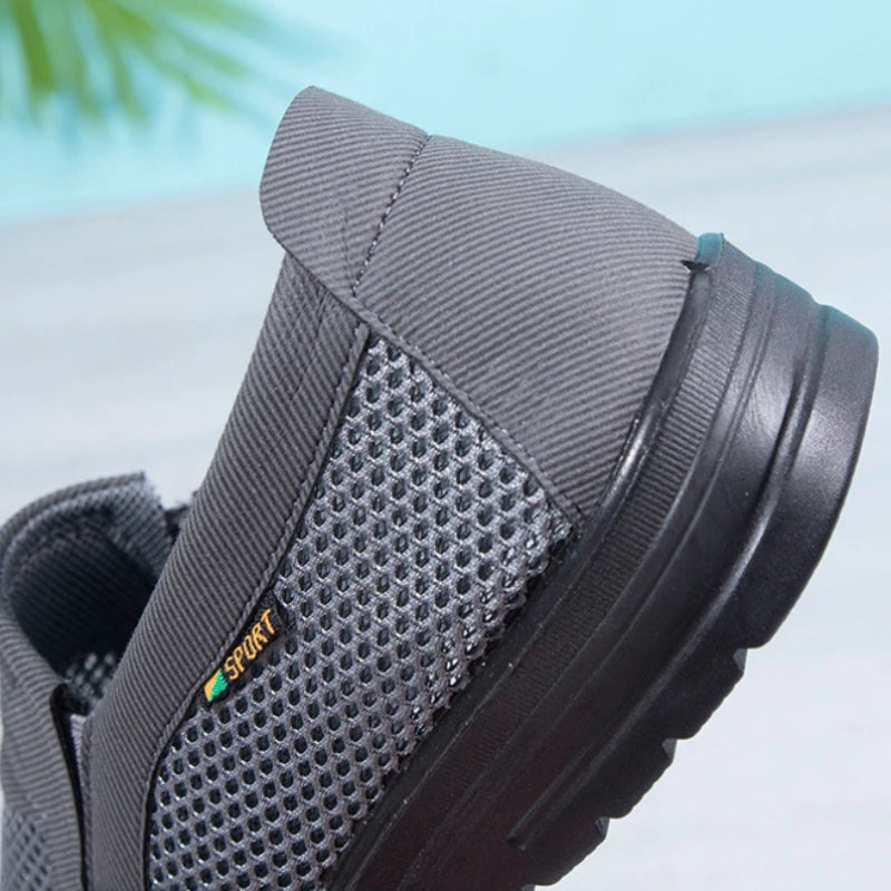 LEDP men's summer loafers in khaki with breathable mesh, casual lightweight design, available in size 38-48.