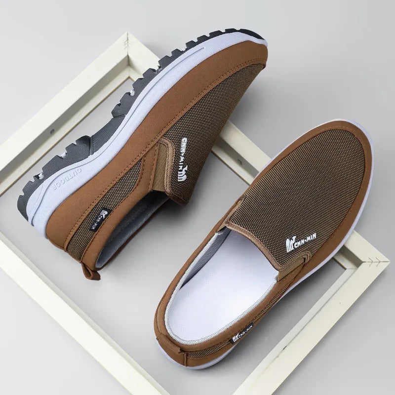 Gray LEDP men's casual loafers featuring lightweight design and anti-slip soles, ideal for comfortable everyday wear.