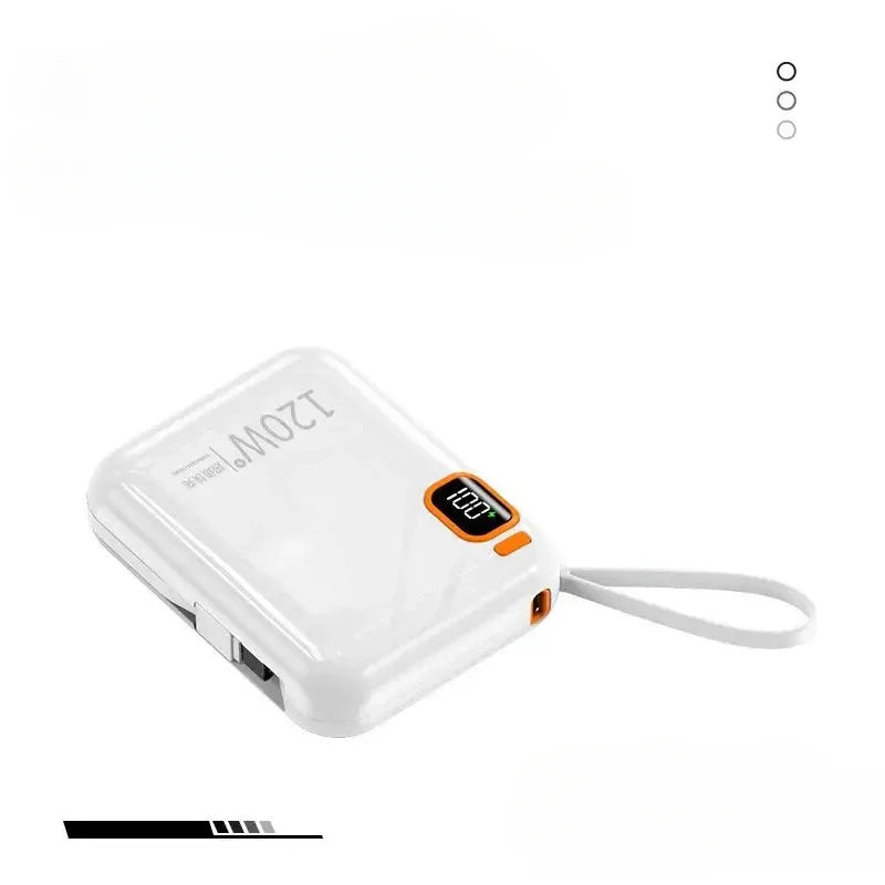 Black Lenovo Power Bank 120W 50000mAh with fast charging, portable 2-in-1 electronic accessory for smartphones and devices.