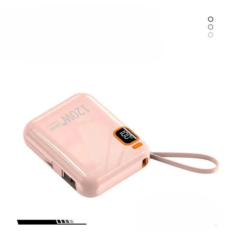 Lenovo 120W 50000mAh portable power bank with fast charging, black, 2-in-1 electronic accessory, compact and high capacity.