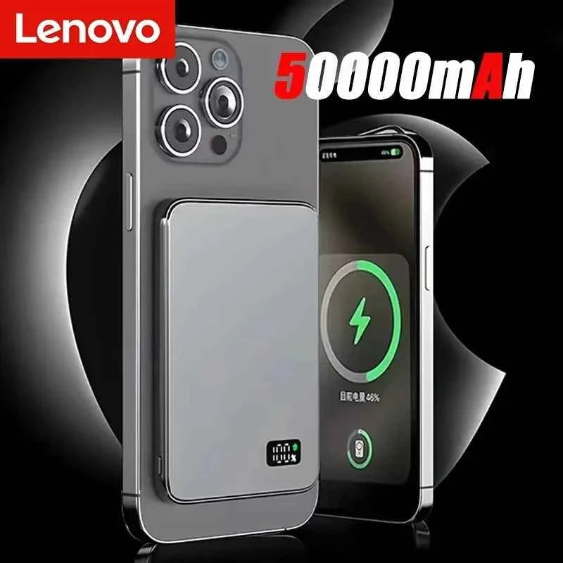 Lenovo magnetic MagSafe external battery 50000mAh with fast PD22.5W charging, connecting instantly without case, black color.