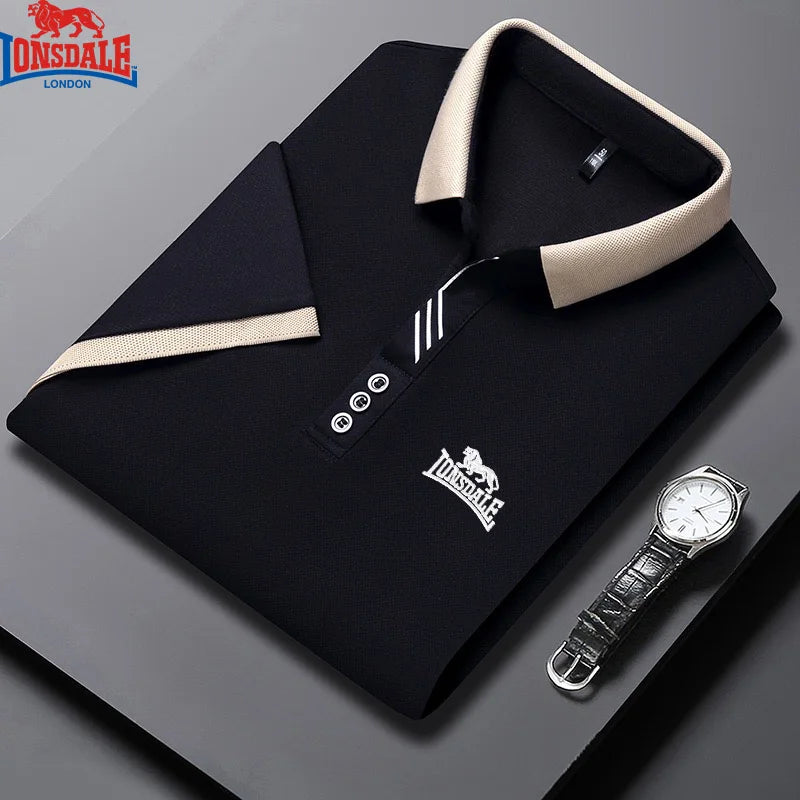 LONSDALE men's summer polo shirt with short sleeves, embroidered logo, breathable fabric, for a fresh, comfortable fit.