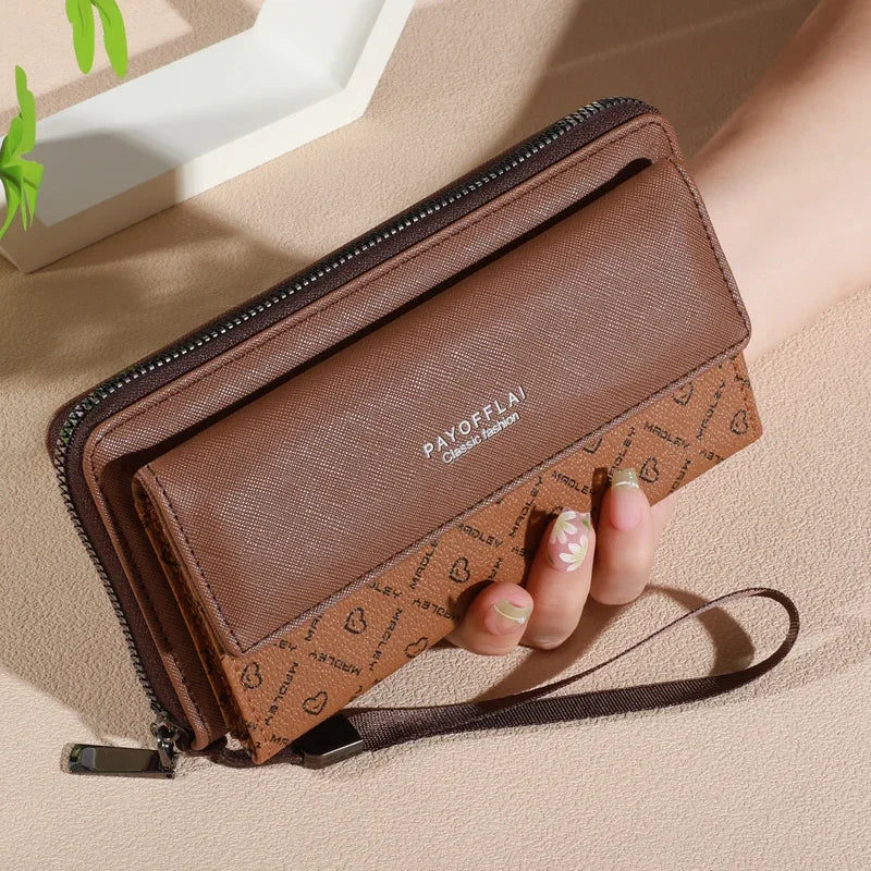 Grey synthetic leather men's wallet by MADLEY with double layer design and RFID blocking features, shown open with card slots.