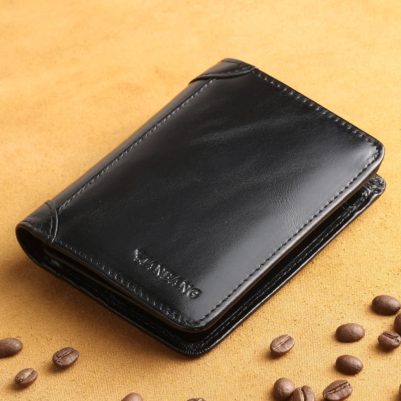 ManBang genuine leather men's wallet with multiple card slots, classic short design, stylish accessory for everyday use.
