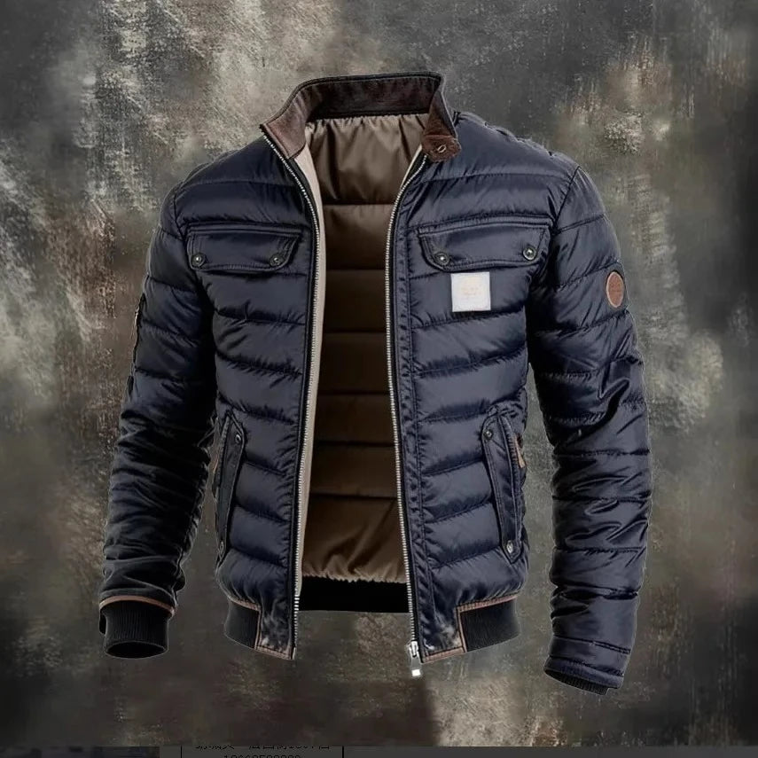 Mandylandy men's cotton casual winter jacket with high collar, thickened, warm, suitable for cold weather, casual style.