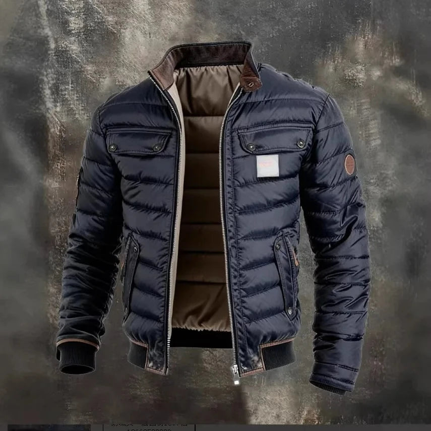 Mandylandy men's cotton casual winter jacket with high collar, thickened for warmth, suitable for cold weather.